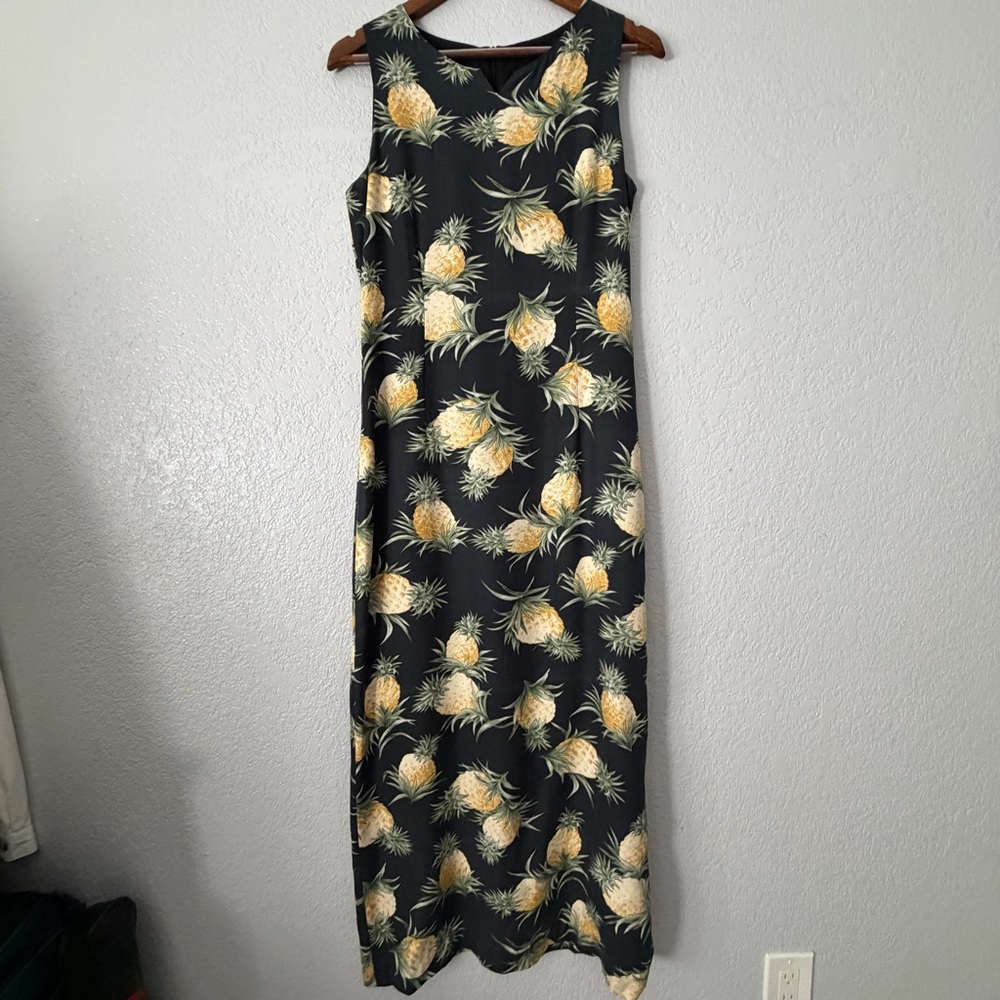 Tommy Bahama Black Maxi Dress with Yellow Pineapple Print